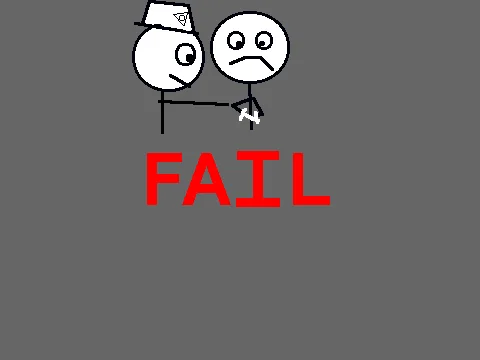 A game I made at 7: two stick figures and the word FAIL