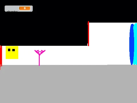 A game I made at 7: a small yellow square on a black and white platform level