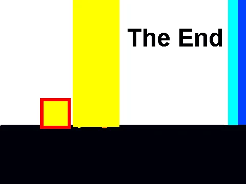 A game I made at 7: a yellow block and the words The End